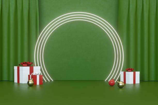 Christmas new year podium exhibition neon lighting green background