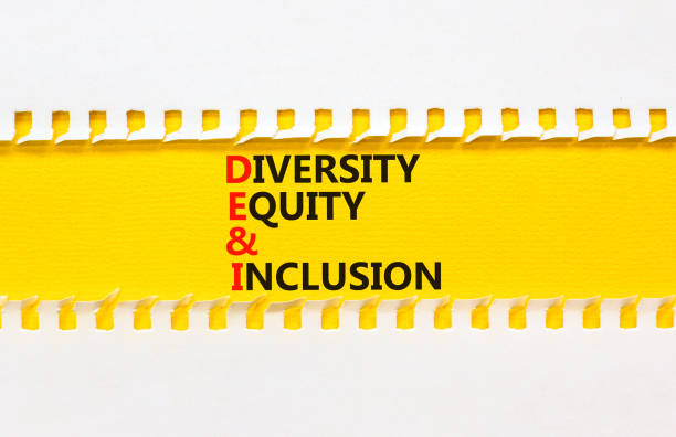 DEI, Diversity equity and inclusion symbol. Concept words DEI diversity equity and inclusion on yellow paper on beautiful white background. Business DEI diversity equity and inclusion concept.