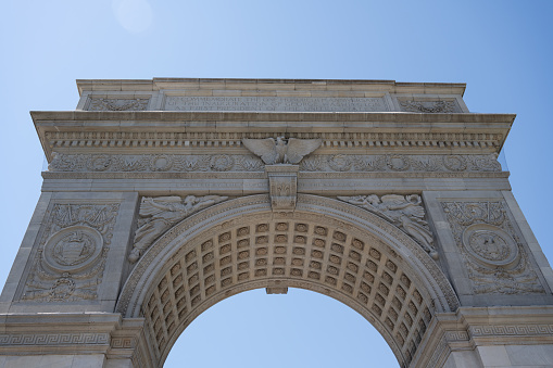 Top half of the 19th-century Washington Square Arch in Washington Square Park in Greenwich Village, New York City