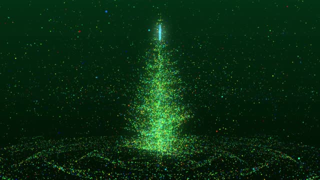 Christmas tree with particles, Happy New Year! Merry Christmas video greeting card,
