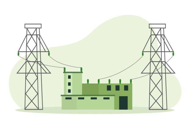 発電所、送電、発電、通信局 - fuel and power generation electricity substation power power supply点のイラスト素材／クリップアート素材／マンガ素材／アイコン素材