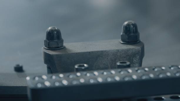 istock Automated mechanical hydraulic machine. Hydraulic machine work. Press for the production of metal products. Manufacturing Machine. Macro shot. Close up, DOF 1433373398