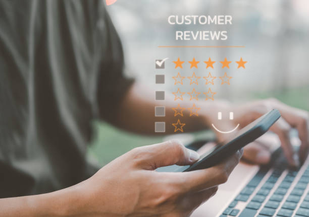 istock client give a rating to service experience on the online application, Customer review satisfaction questionnaire feedback survey concept, quality of ranking of the business. customer service. 1433374501