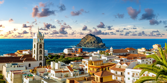 Tenerife island scenery.Ocean and beautiful stone,panoramic view of Garachico beach.