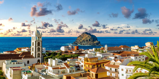 tenerife island scenery.ocean and beautiful stone,panoramic view of garachico beach. - tenerife imagens e fotografias de stock