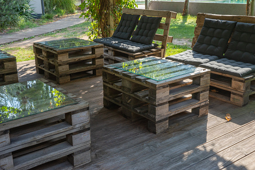 pallets furniture, sitting area in a garden, do it yourself, eco friendly