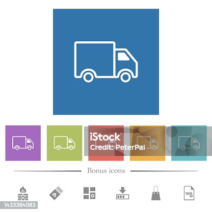 istock Delivery truck side view outline flat white icons in square backgrounds 1433384083