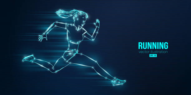 istock Abstract silhouette of a running athlete on blue background. Runner woman are running sprint or marathon. Vector illustration 1433384117