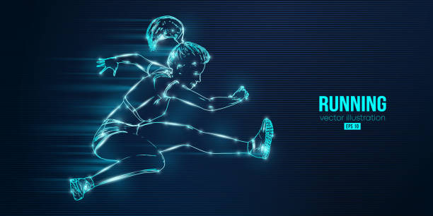 istock Abstract silhouette of a running athlete on blue background. Runner woman are running sprint or marathon. Vector illustration 1433384139