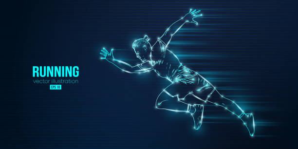 istock Abstract silhouette of a running athlete on blue background. Runner man are running sprint or marathon. Vector illustration 1433384153