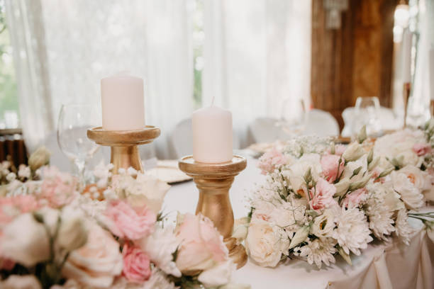 istock Waiting for guest,table elegance set. Table decoration with flowers. 1433385119