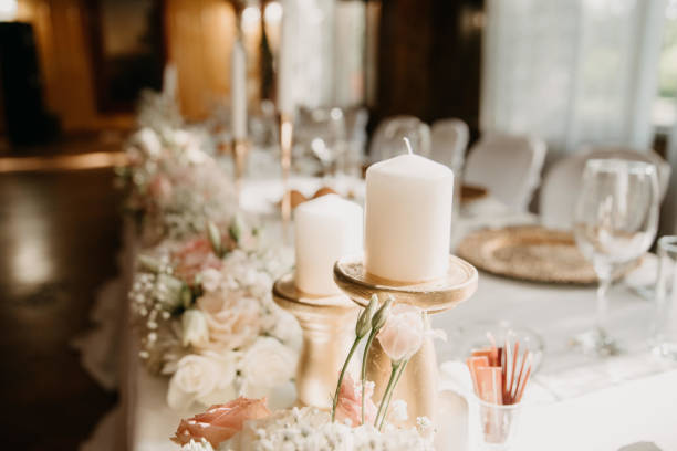 istock Waiting for guest,table elegance set. Table decoration with flowers. 1433385202