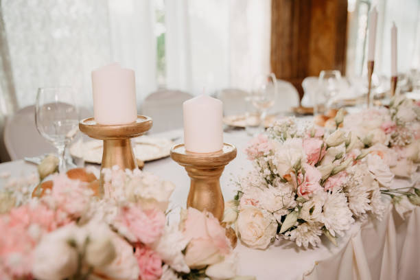 istock Waiting for guest,table elegance set. Table decoration with flowers. 1433385272