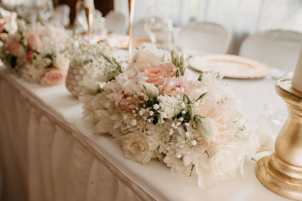 istock Waiting for guest,table elegance set. Table decoration with flowers. 1433385324