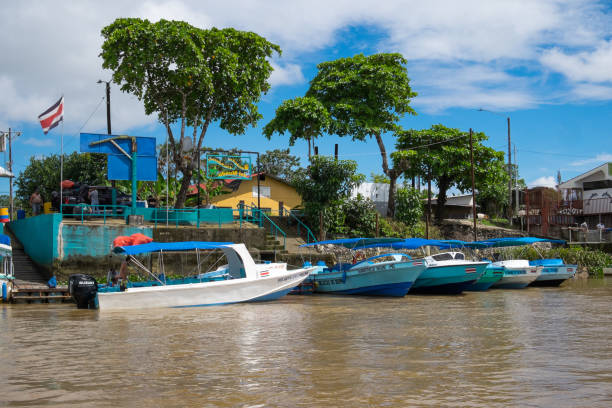 Puntarenas, Costa Rica - September 09, 2022: Landscape with boats docked at the Sierpe pier