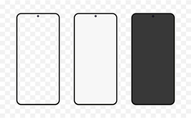 Phone template similar to android mockup Frontal android mockup similar to galaxy s template with transparent, white and black screen. Minimal new phone vector mock up. cyborg stock illustrations