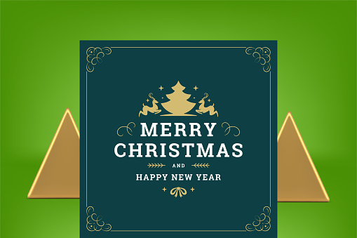 Merry Christmas and Happy New Year premium vintage greeting card green decorative design vector
