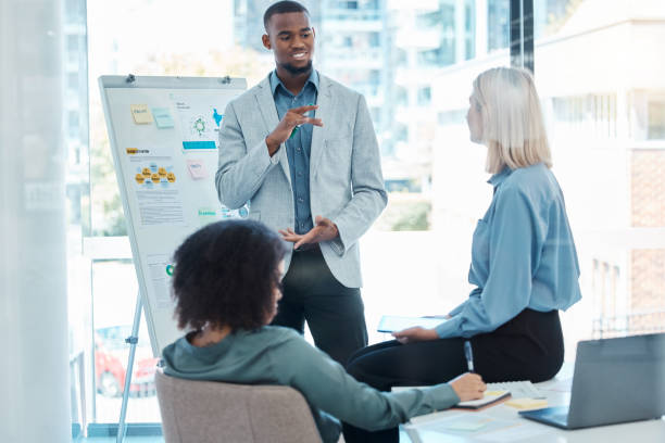 istock Strategy, planning and presentation, office brainstorming at startup with team. Teamwork, leadership and motivation, coaching at work. Sales report, growth and new idea, business meeting in boardroom 1433387189