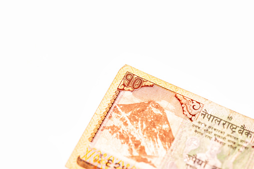 Nepali paper currency isolated on white background.
