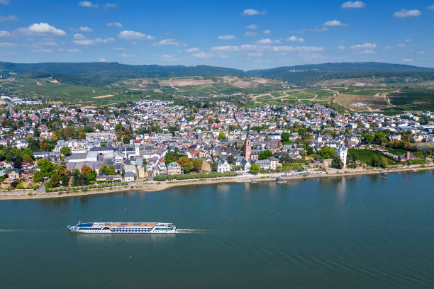 Aerial view over Rhine river - Eltville, Rheingau