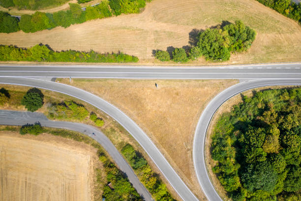 istock Road junction and bridge - aerial view 1433391162