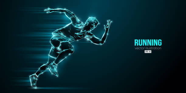 istock Abstract silhouette of a running athlete on black background. Runner man are running sprint or marathon. Vector illustration 1433392304