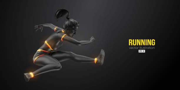 istock Abstract silhouette of a running athlete on black background. Runner woman are running sprint or marathon. Vector illustration 1433392310