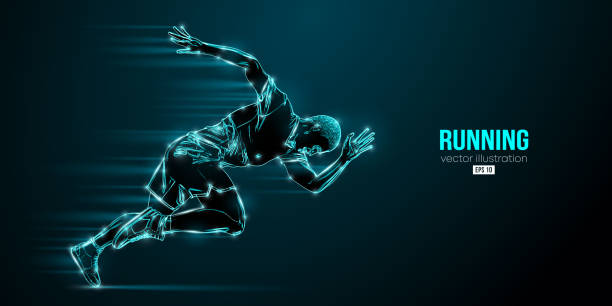 istock Abstract silhouette of a running athlete on black background. Runner man are running sprint or marathon. Vector illustration 1433392345