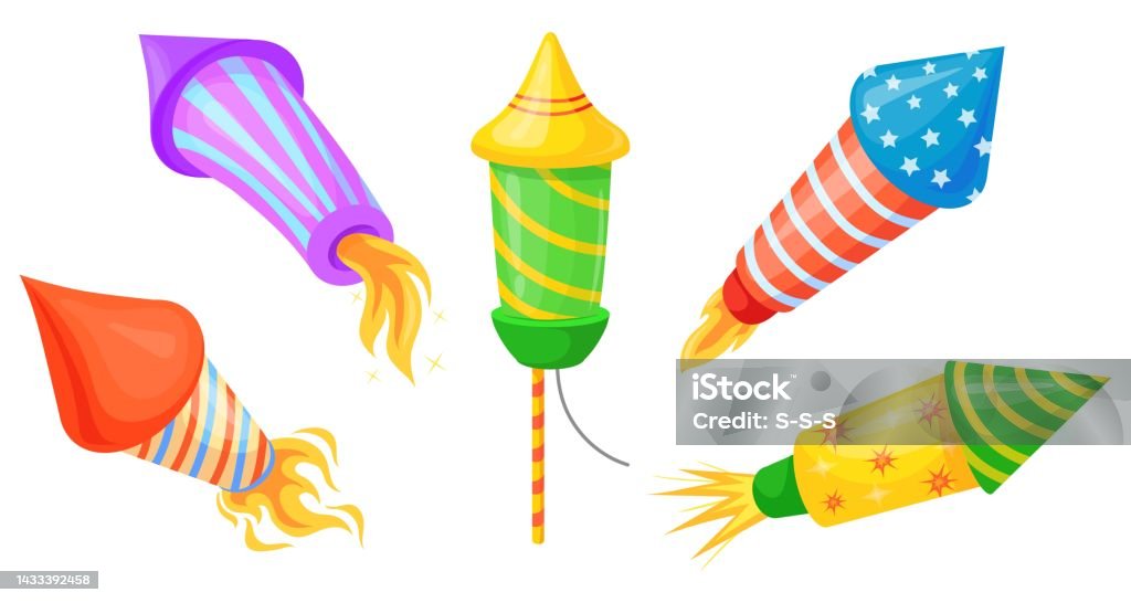 Cartoon Explosive Rockets Cartoon Fireworks Rockets Firework Rocket Christmas Party Pyrotechnics ...