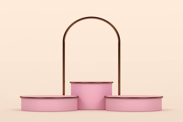 istock Pink podium and minimal white abstract background, 3d rendering geometric shape, Stage for awards on website in modern. 1433398537