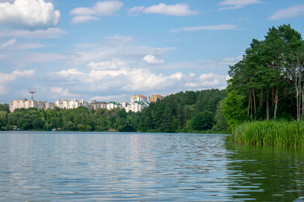 istock Panorama of Zhytomyr, a green summer forest with a river. 1433400198