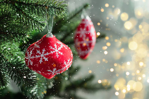istock Christmas tree with red toy. Holiday background. Magic bokeh 1433403126