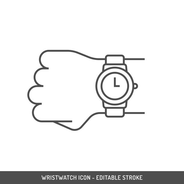 bearbeitbarer strich für das armbanduhrsymbol. - minutehand stock-grafiken, -clipart, -cartoons und -symbole