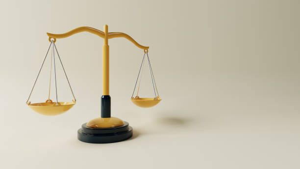 istock Golden justice scales, law equality, measure symbol with copy space, 3d render 1433404645