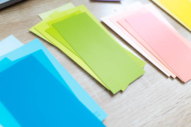 Paint Color Sample Gradients. Color Options for Home Office. Paint Swatches on Wood Desk\nShot on Canon R5