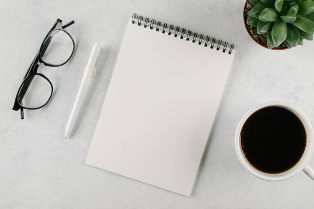 istock Morning rituals. New habits. White empty notebook formorning pages, gratitude diary. Conscious life 1433406697