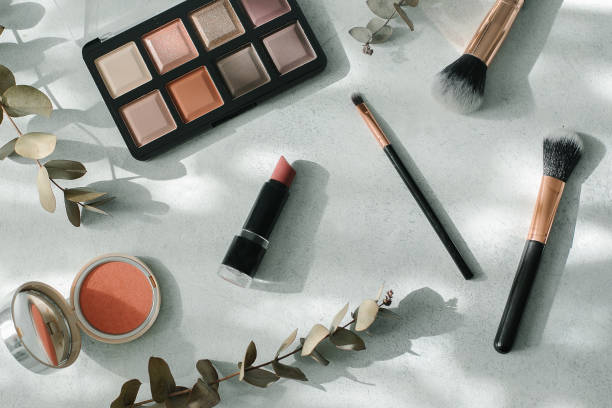 istock Makeup brushes and cosmetics on light background. Beauty, fashion concept. 1433407187
