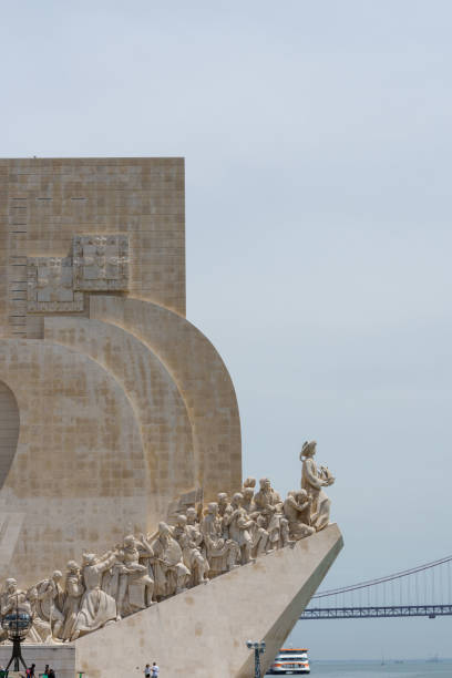 Lisboa, Portugal-May 26, 2021: Padrão dos Descobrimentos is a monument on the northern bank of the Tagus river estuary, in the civil parish of Santa Maria de Belém, Lisbon. Located along the river where ships departed to explore and trade with India and the Orient, the monument celebrates the Portuguese Age of Discovery during the 15th and 16th centuries.