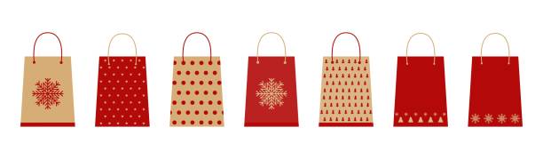 クラフトクリスマスパッケージのセット - greeting red ribbon bow点のイラスト素材／クリップアート素材／マンガ素材／アイコン素材