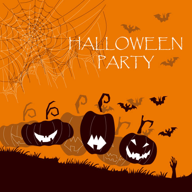 istock Halloween night spooky background with pumpkins and flying bats 1433415287
