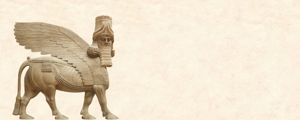 istock Grunge background with stone texture and lamassu. Horizontal banner with assyrian protective deity 1433418490