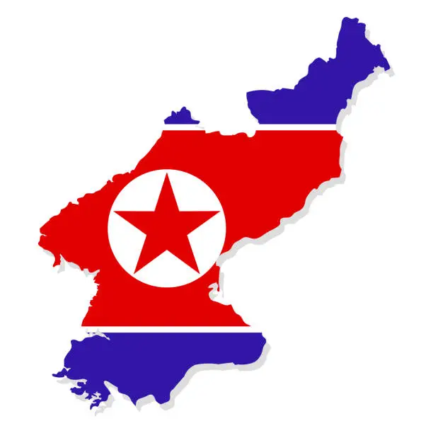 Vector illustration of North Korea map on a white background with flag.