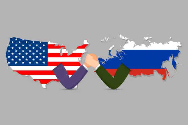 Vector illustration of Challenge or cooperation between the United States and Russia and the United States