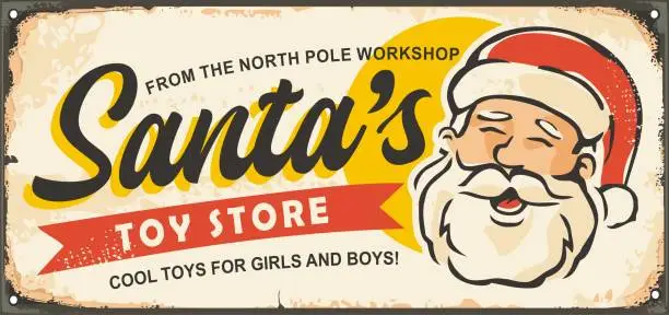 Vector illustration of Santa Claus toy store retro Christmas sign