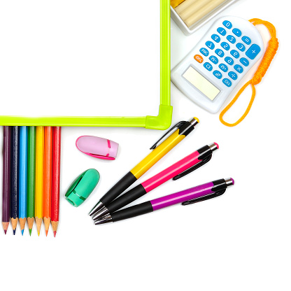 Set of school and office supplies isolated on white background. Concept: back to school. Place for your text.