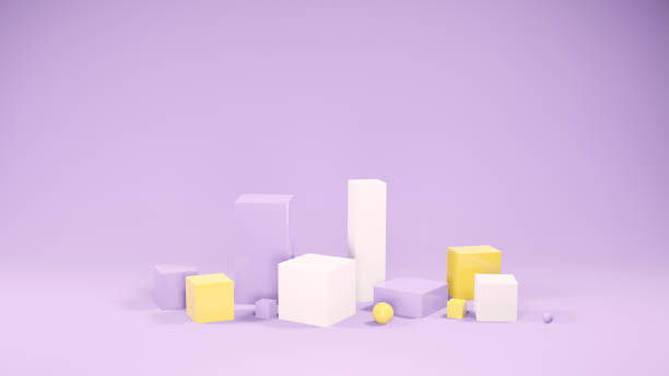 istock Multicolored empty cubes and spheres on purple background 1433429085