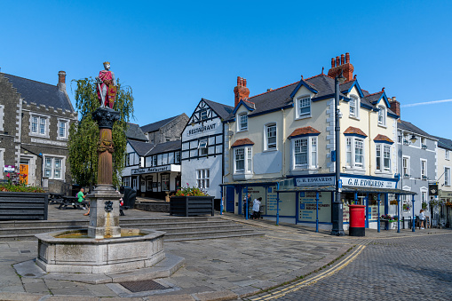 Conwy, United Kingdom - 27 August, 2022: the statue of Liywelyn the Great in the historic town center of Conwy