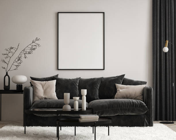 istock mock up poster frame in modern interior background, living room, Contemporary style, 3D render, 3D illustration 1433437198