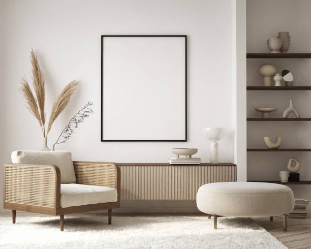 istock mock up poster frame in modern interior background, living room, Contemporary style, 3D render, 3D illustration 1433437200