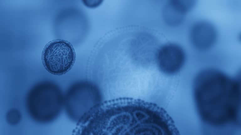 Microscope, virus and zoom of bacteria science technology in medical research lab for analysis. Medicine, innovation and healthcare microbiology study of germs and disease in clinical facility.